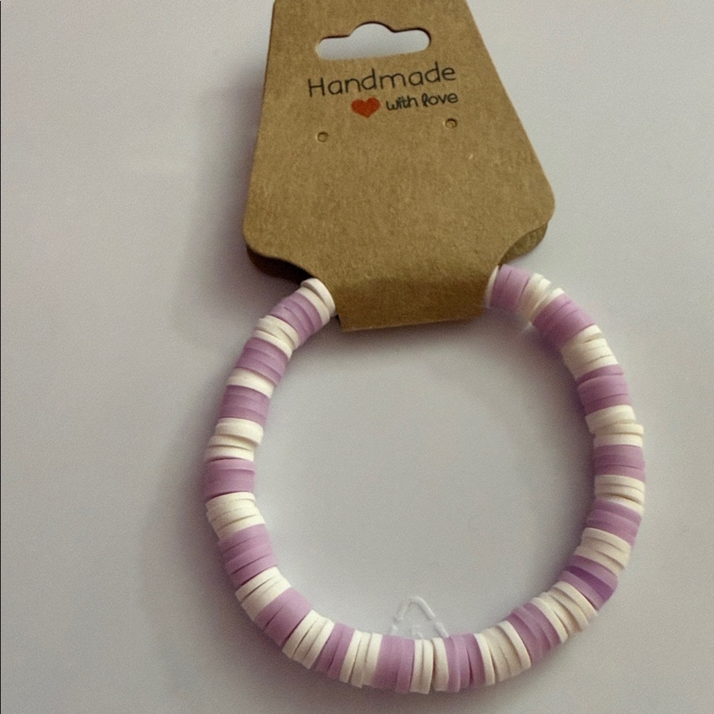 Light purple and white  and White Beaded Bracelet